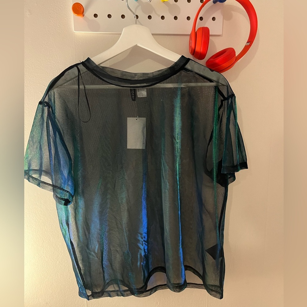 Fishnet Mermaid Blue Green See Through Top H&M NWT L